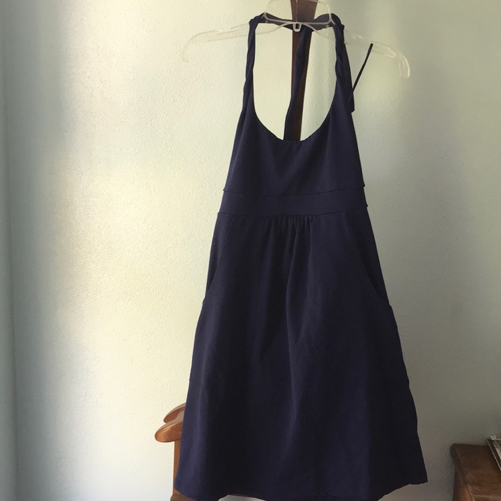 Susana Monaco navy blue halter dress with pockets
